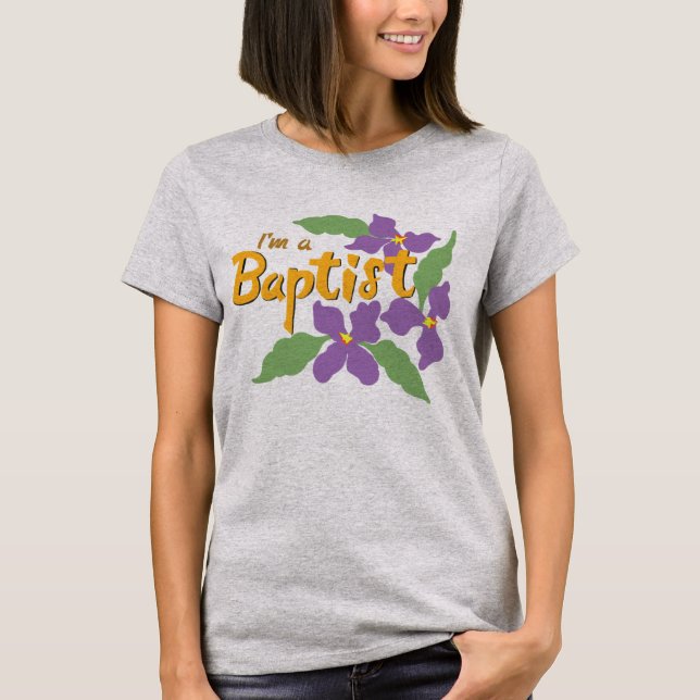 Camiseta Soy bautista (violetas) (Anverso)