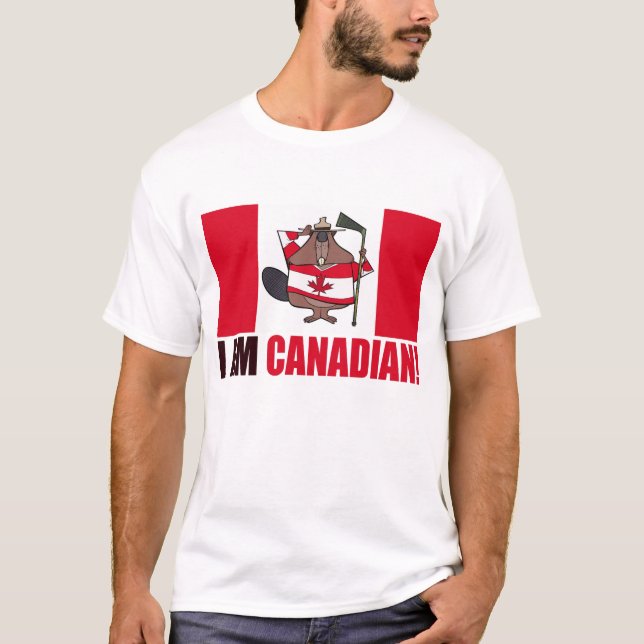 Camiseta Soy CANADIENSE citando a Beaver en una bandera can (Anverso)