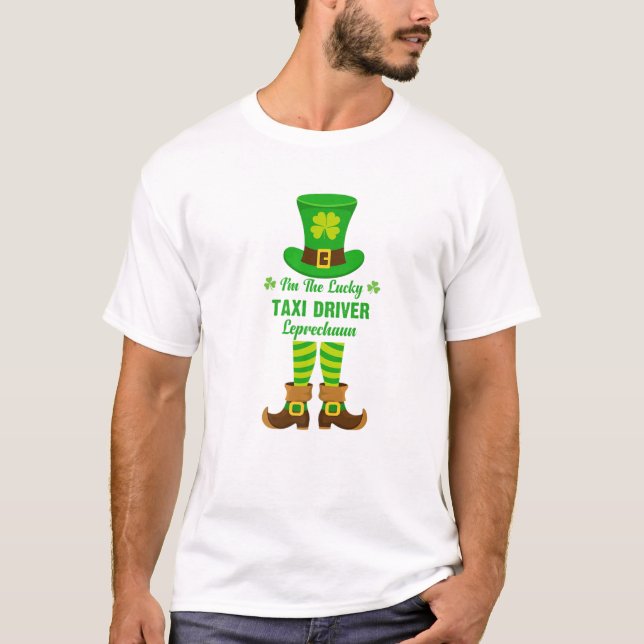 Camiseta Soy el afortunado taxista Leprechaun Funny St. Pat (Anverso)