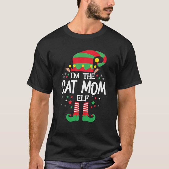 Camiseta Soy el grupo de la familia Cat Mom Elf coincidiend (Anverso)