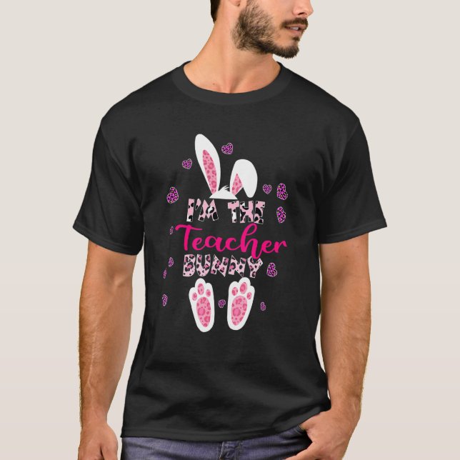 Camiseta Soy el profesor Bunny Cute Floral Leopard Plaid Te (Anverso)