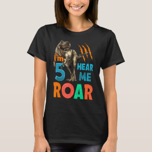 Camiseta Soy Five Hear Me Hear Roar Dinosaur Cumpleaños 5°
