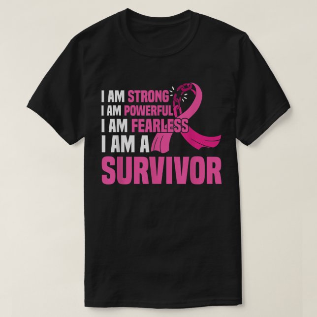Camiseta Soy Fuerte Poderoso Y Sin Miedo Cáncer De Mama Ros (Diseño del anverso)