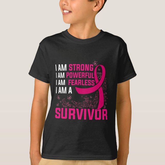 Camiseta Soy Fuerte Poderoso Y Sin Miedo Cáncer De Mama Ros (Anverso)