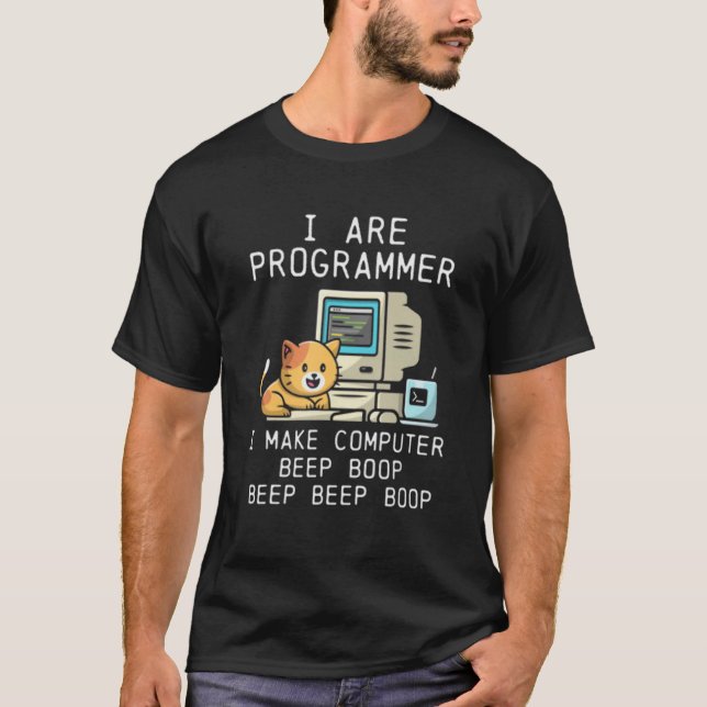 Camiseta Soy gato programador hago que la computadora haga  (Anverso)