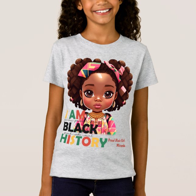 Camiseta Soy historia negra - Hermosa feliz Chica negro (Anverso)