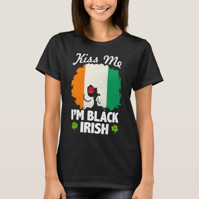 Camiseta Soy irlandés negro St Patrick's Day, mujer african (Anverso)
