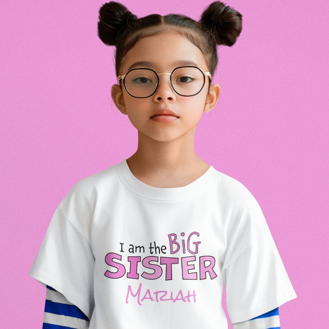 Camiseta Soy la gran hermana del Whimsical Pink Modern (I am the big sister custom t shirt)