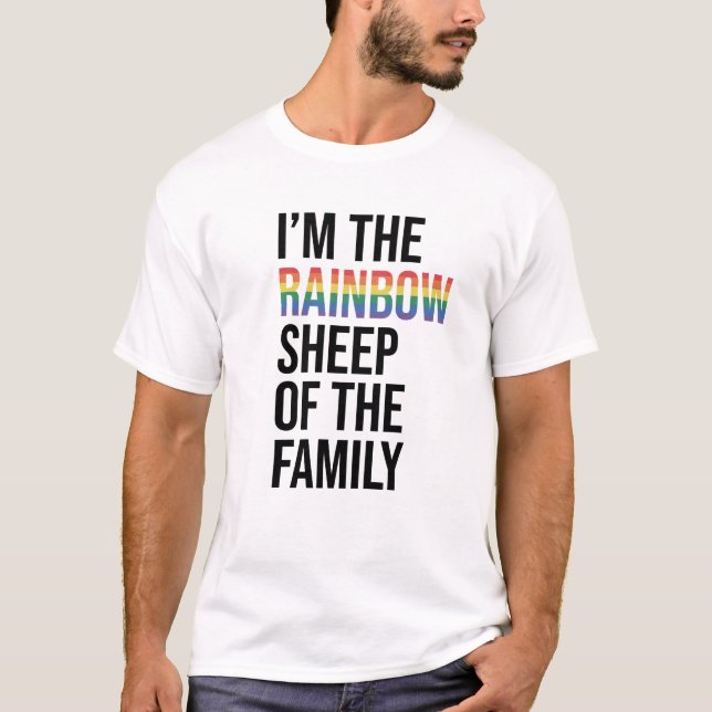 Camiseta Soy la oveja arcoiris de la familia, blanca (Anverso)