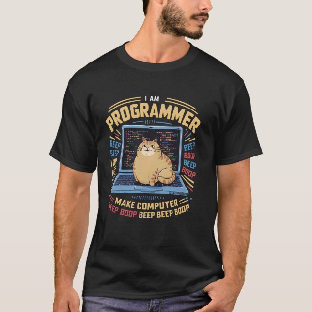 Camiseta Soy programador hago código de gato de computadora (Anverso)