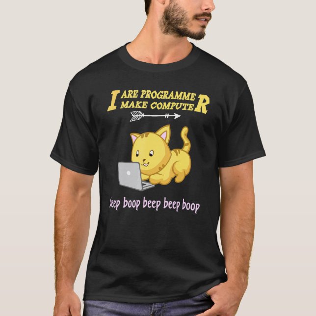 Camiseta Soy programador hago que la computadora pite  Gato (Anverso)