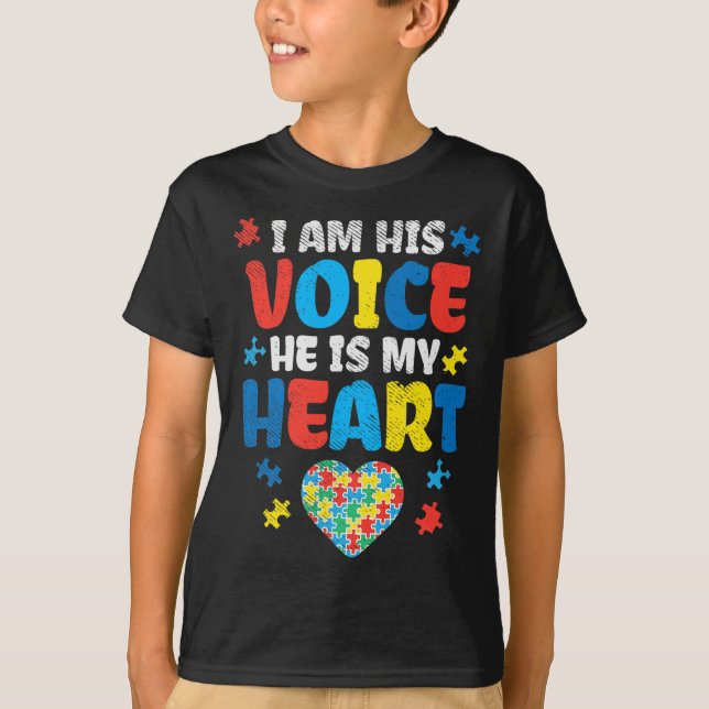 Camiseta Soy su voz Él es mi corazón Autismo Conciencia ASL (Anverso)