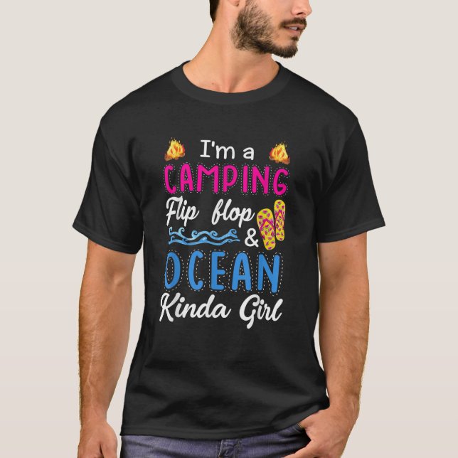 Camiseta Soy un Chica de Camping Flip Flops y Ocean Kinda (Anverso)