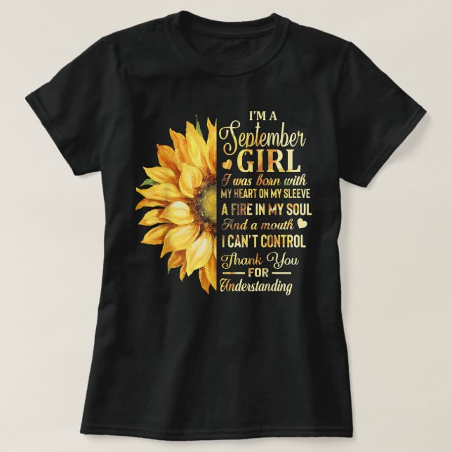 Camiseta Soy un cumpleaños de girasol Chica de septiembre (Diseño del anverso)
