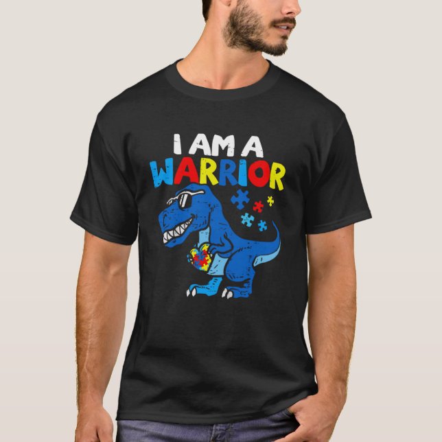Camiseta Soy Un Guerrero Autismo Familiar De Dinosaurio Con (Anverso)