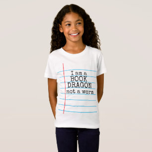 Camiseta "Soy un LIBRO DRAGÓN, no un gusano" en papel de bl