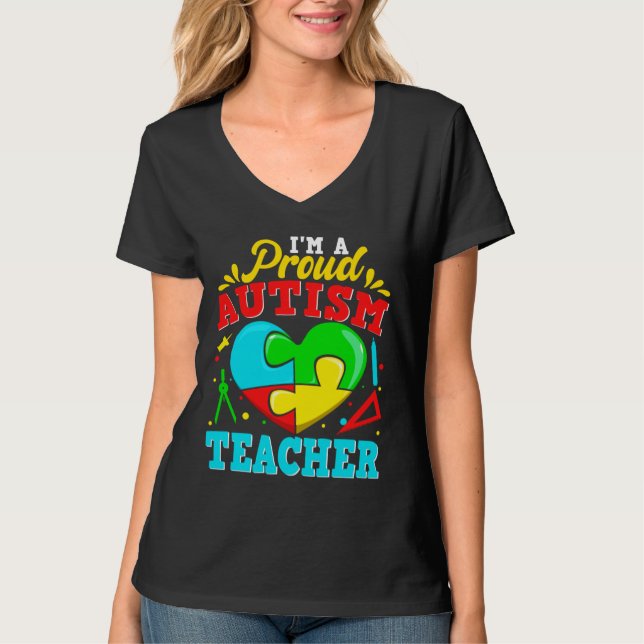 Camiseta Soy Un Orgulloso Maestra De Autismo Rompecabezas D (Anverso)