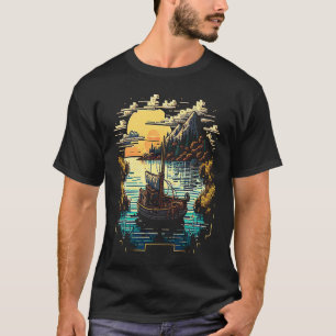 Camiseta Soy un pescador con un bote y voy a pescar píxel d