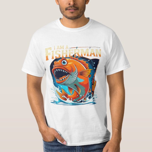 Camiseta Soy un pescador - Diseño de peces grandes audaces  (Anverso)
