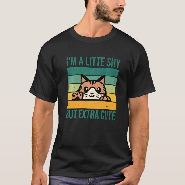 Camiseta Soy un poco tímido, pero un gato retro extra lindo (Anverso)