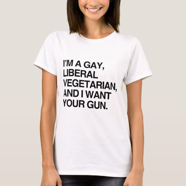Camiseta Soy un vegetariano gay, liberal (Anverso)