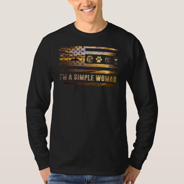 Camiseta Soy una simple mujer bombera de perro de vuelta de (Anverso)