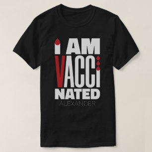 Camiseta Soy Vacunado Covid-19 Divertido Nombre Blanco Rojo