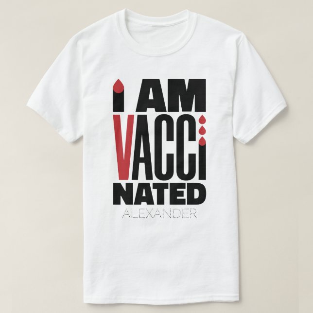 Camiseta Soy Vacunado Covid-19 Divertido Nombre Negro Rojo (Diseño del anverso)