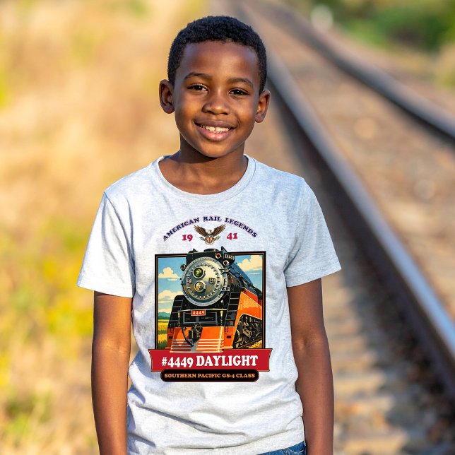 Camiseta SP GS-4 Daylight 4449 Steam Locomotive Retro Print (SP GS-4 Daylight 4449 Steam Locomotive Retro Print. Boy Basic White T-Shirt)