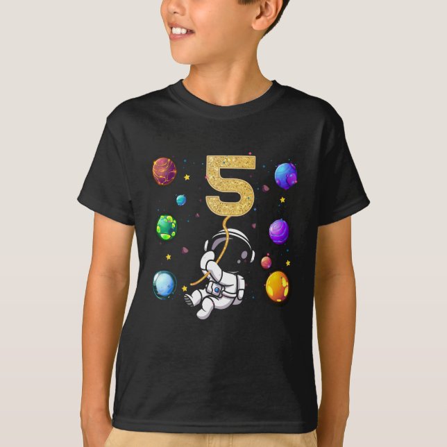 Camiseta Space 5 Years Old 5th Birthday Planets Astronaut (Anverso)