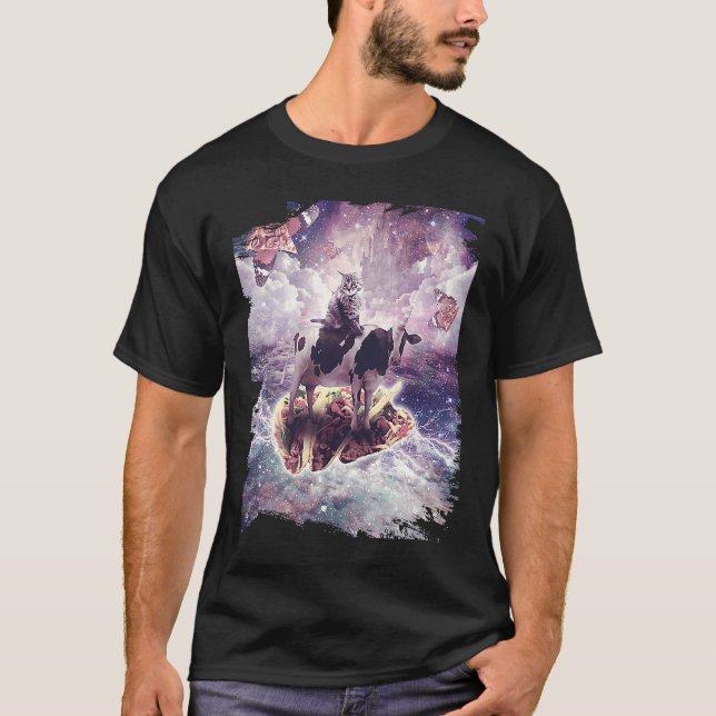 Camiseta Space Cat Riding Cow Unicorn  Pizza & Taco (Anverso)