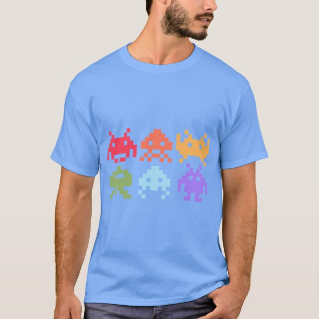 Camiseta Space Invaders Piel Art Rainbow Aliens girl (Anverso)