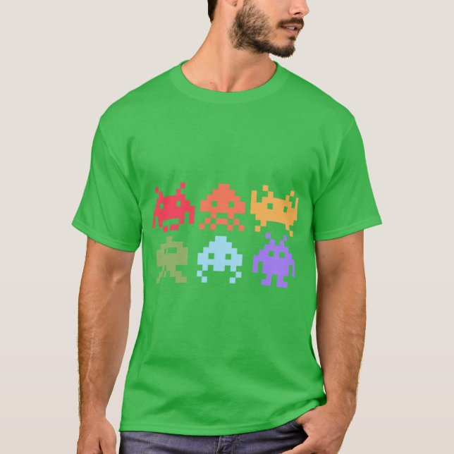 Camiseta Space Invaders Piel Art Rainbow Aliens girl friend (Anverso)