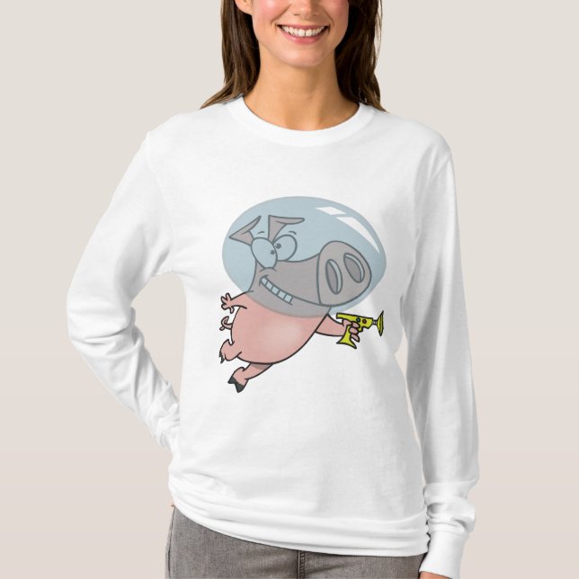 Camiseta Space Pig with Ray Gun Funny Astronaut (Anverso)