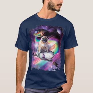 Camiseta Space Pug Dog Riding Axolotl  Rainbow