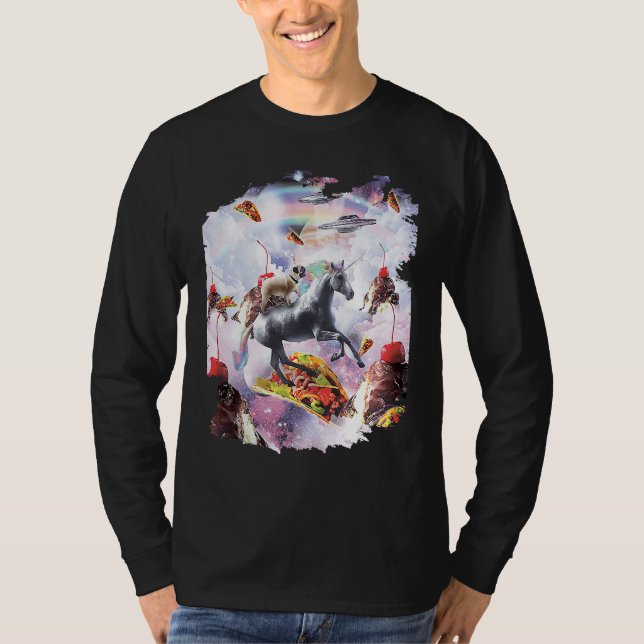 Camiseta Space Pug Riding Unicorn  Ice Cream & Taco (Anverso)