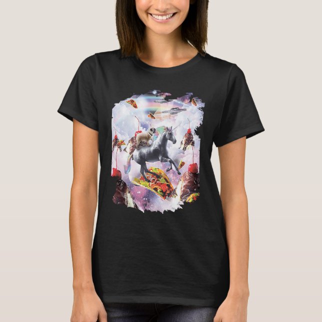 Camiseta Space Pug Riding Unicorn  Ice Cream & Taco (Anverso)