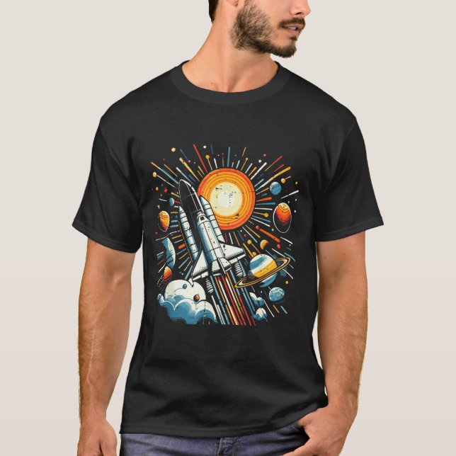 Camiseta Space Shuttle Sun Planets Rocket Galaxy Boys Kids  (Anverso)