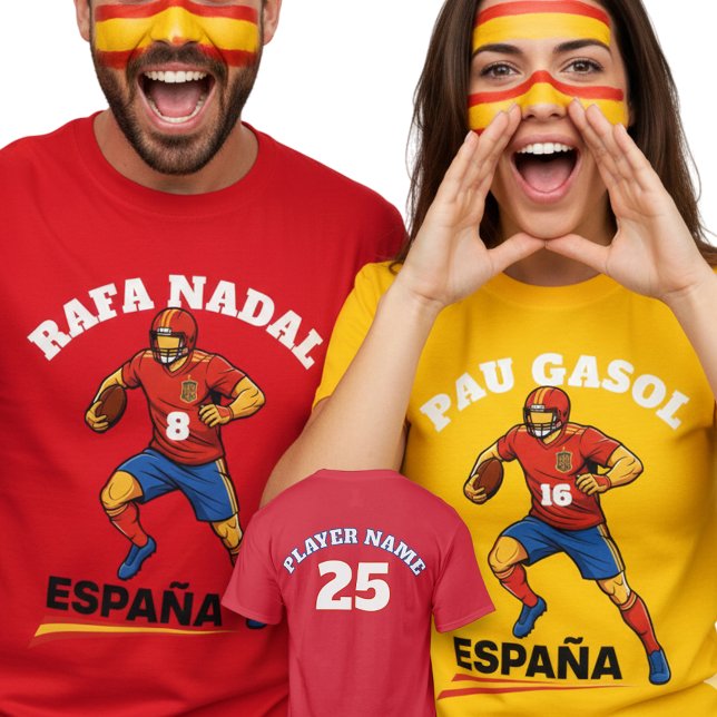 Camiseta Spain National Gridiron Football Dynamic Action  (Use Personalized to change color/font.
Choose a color that matches the background color of shirt)