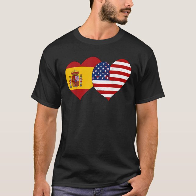 Camiseta Spanish Hispanic Day Oct 12th Spain USA Flag Heart (Anverso)
