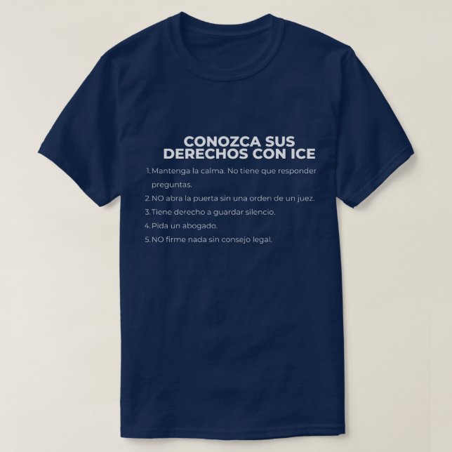 Camiseta Spanish Know Your Rights With ICE (Diseño del anverso)