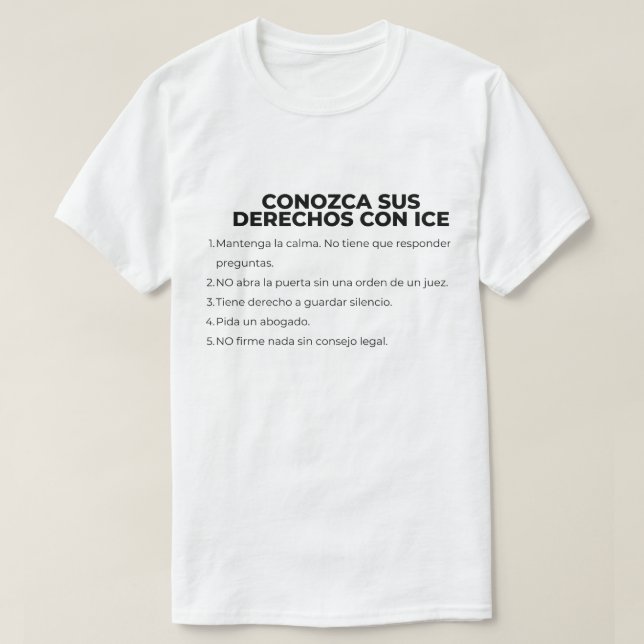 Camiseta Spanish Know Your Rights With ICE (Diseño del anverso)