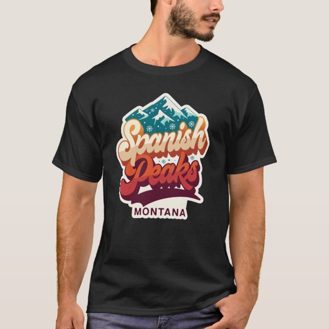 Camiseta Spanish Peaks Montana Retro 70s Black T-Shirt | Vi (Anverso)