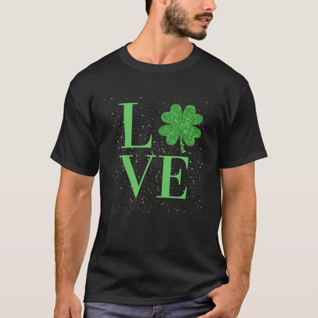 Camiseta Sparkle St Patricks Day love four leaf c (Anverso)