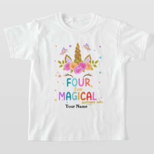 Camiseta Sparkles Four Ever Magical Unicorn Cumpleaños 4 
