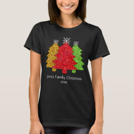 Camiseta Sparkling rojo dorado verde árbol de Navidad copo