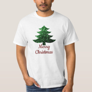Camiseta Sparkly Merry personalizado verde árbol de Navidad