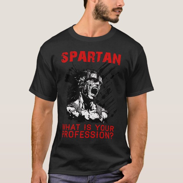 Camiseta Spartan cuál es su profesión gimnasio Espartano Or (Anverso)