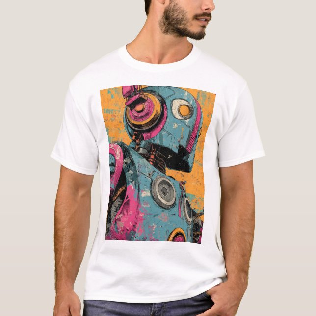 Camiseta Speaker-Bot with Pink Headphones — Retro-Futurist  (Anverso)