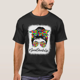 Camiseta Special Educator Messy Bun Supporting Autism Aware